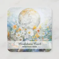 *~* Floral Full Moon Flowers Ethereal QR AP70 Square Business Card