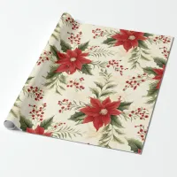 Poinsettia Flower Watercolor Vintage | Christmas  Wrapping Paper