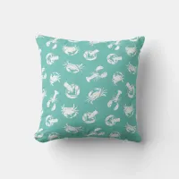 Blue and White Crab and Lobster Print Throw Pillow