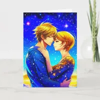 Anime Couple on a Starry Night Valentine's Day Card