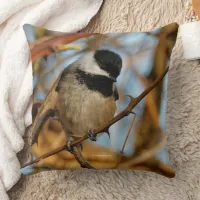 Cute Hopeful Black-Capped Chickadee Songbird Throw Pillow