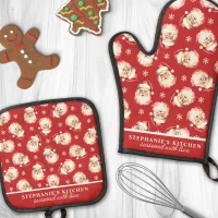 Vintage Watercolor Santa Red Christmas Custom Oven Mitt & Pot Holder Set