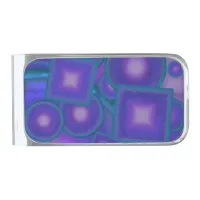 Geometric Harmony in Blues and Purples Silver Finish Money Clip