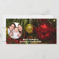 Your Photo Red & Gold Ornaments Holiday Card
