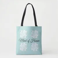 Maid of Honor Teal and White Floral Tote Bag