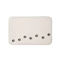 Whimsical Black Kitty Paw Print Ivory Bath Mat