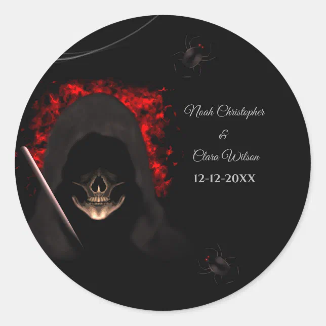 Black red dark moody gothic skull halloween spider classic round sticker