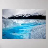 Black and White Mountains with Blue Ice Poster