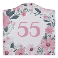 Floral Door Number With Pretty Pastel Pink Flowers Door Sign