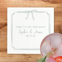 "Tie The Knot" Elegant Bow Sage Green Wedding Napkins