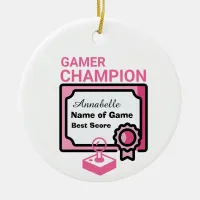 Christmas Champion Gamer Pink and Black Ceramic Ornament