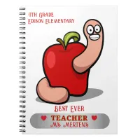 Teacher Appreciation Worm in Apple Add Name Notebook