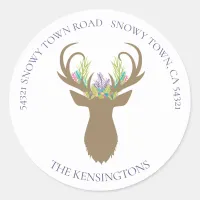 Boho Christmas Reindeer Lavender Teal Address Classic Round Sticker