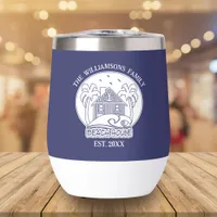 Nautical Beach House Blue White Anchor Family Name Thermal Wine Tumbler