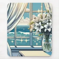 Pretty Ocean View and Vase of Flowers  Mouse Pad