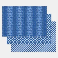 Blue & White Coordinated Geometric & "With Love" Wrapping Paper Sheets