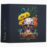 Floral Skull Family Name Halloween Photo Album 3 Ring Binder