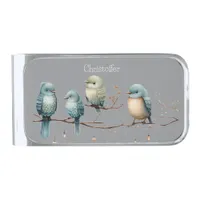 Whimsical Birds on Branches Timeless Elegance Silver Finish Money Clip