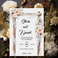 White Brown Rustic Floral Free Wedding Invitation