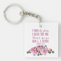 Christian Bible Verse Pink Watercolor Floral Keychain