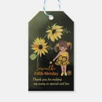 Sunflower Girl Black Birthday Thank You  Gift Tags