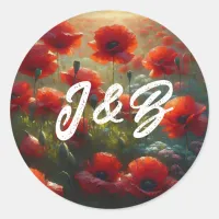 Red Poppies Floral Wedding Welcome Classic Round Sticker