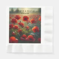 Red Poppies Floral Wedding Personalized Napkins