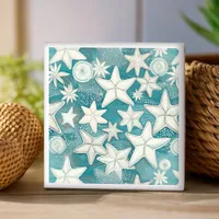 Stylized Starfish & Sand Dollars Pattern#25 ID1009 Ceramic Tile