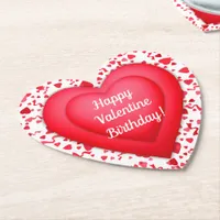 Valentine Birthday Red Confetti Heart Personalized Paper Coaster