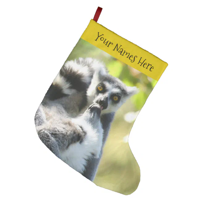 Funny Surprised Lemurs of Madagascar Large Christmas Stocking