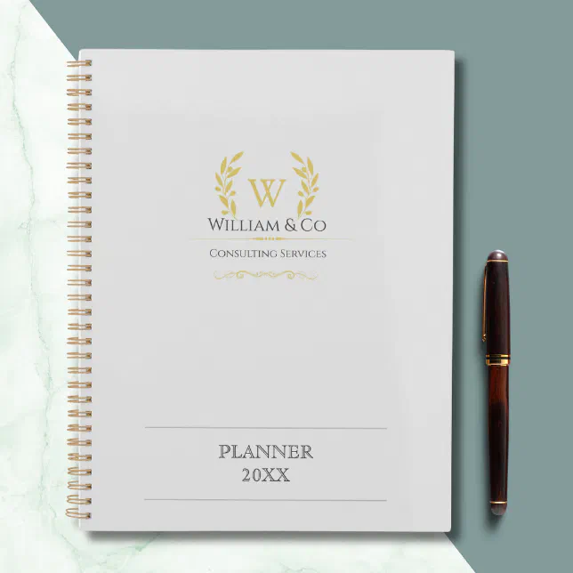 Classic Laurel Wreath Grey Gold Monogram Planner