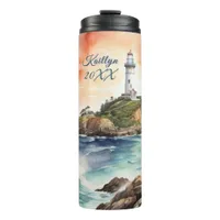 Watercolor Sketch Byron Bay Lighthouse Monogram | Thermal Tumbler