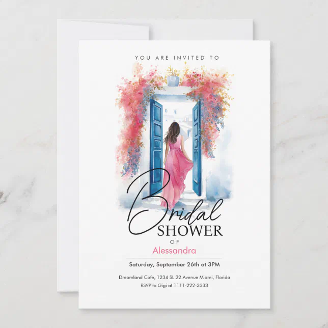 Bride in Santorini | Greek Theme | Bridal Shower Invitation