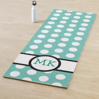 Turquoise and White Polka Dot Cute Monogrammed Yoga Mat