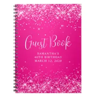 Glittery Hot Pink Ombre 40th Birthday Guest Notebook