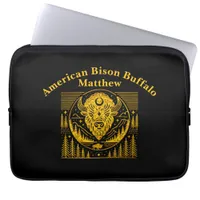 Bison Head Silhouette Against Mountain Background Laptop Sleeve