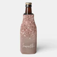 Glittery Rose Gold Glam Script Name Bottle Cooler