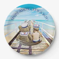 Ships Ahoy, Its a Boy, Nautical Baby Shower Paper Plates