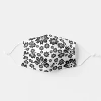 Stylized Modernistic Black & White Floral Pattern Adult Cloth Face Mask