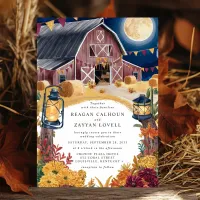 Rustic Barn Navy Blue Nighttime Autumn Wedding  Invitation