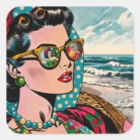 Comic Style Art | Woman Watching Hula Dancer Square Sticker