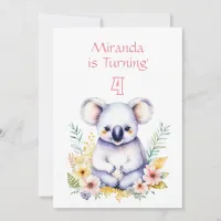 Koala Bear Themed Girl's Birthday Party Invitation