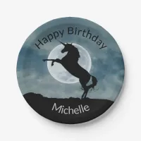 Unicorn Silhouette Full Moon Custom Birthday Party Paper Plates