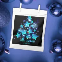 Modern Christmas Tree Blue Stars Lights on Black Favor Bag