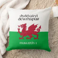 Happy St. David's Day Red Dragon Welsh Flag Throw Pillow