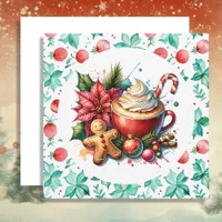 Whimsical Hot Cocoa and Candy Cane Christmas Holiday Card