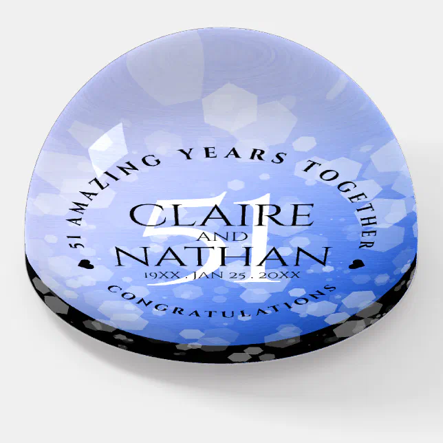 Elegant 51st Sapphire Wedding Anniversary Paperweight