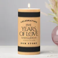 Elegant 5th Wood Wedding Anniversary Pillar Candle