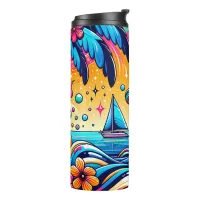 Fun Whimsical Psychedelic Sailboat  Thermal Tumbler