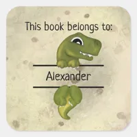 Cute Belongs To Name Dinosaur Bookplate Sticker